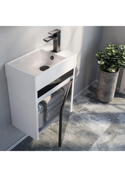 Yedisu 45 cm Parlak Siyah Mini Banyo Dolabı Takımı fiyatları