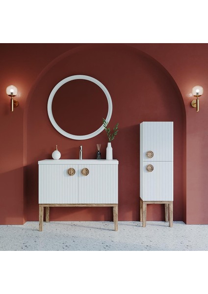 Merkür 80 cm Lake Banyo Dolabı Seti ve Boy Dolabı Beyaz