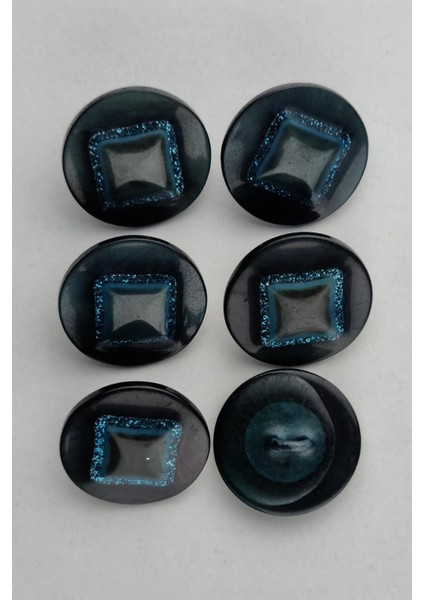 Akrilik Kare Desenli Simli Yuvarlak Turkuaz Kaban Çeket Hırka Yelek Düğmesi 6 Adet