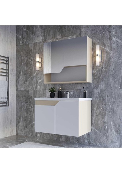 Napoli 80 cm Mdf Banyo Dolabı Seti Antrasit Beyaz