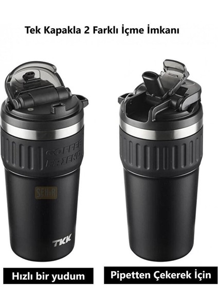 Tkk Yeni Koleksiyon 630ML Pipetli / Pipetsiz Kullanım Askılı Paslanmaz Çelik Termos Kahve Mug Matara Mat Siyah fırsatları