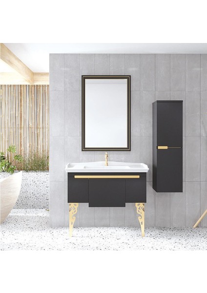 Denko Motta 100 cm Mdf Antrasit Gri Banyo Dolabı Takımı ve Boy Dolabı
