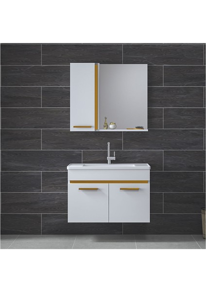 Yeni Gold Beyaz 80 cm Banyo Dolabı Takımı