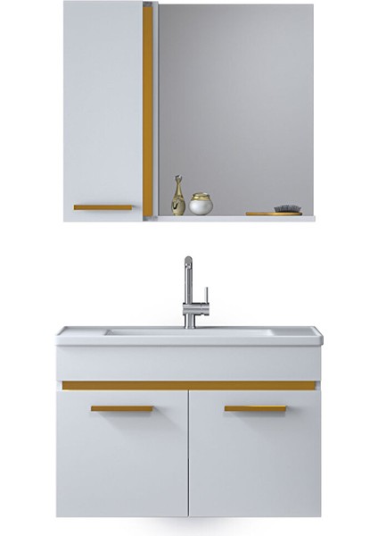 Yeni Gold Beyaz 80 cm Banyo Dolabı Takımı fırsatları