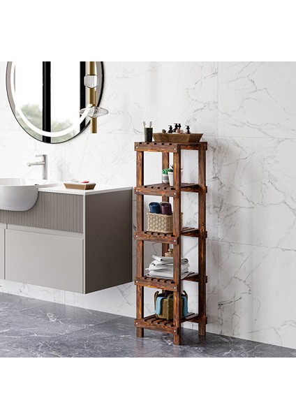 Ahşap 5 Raflı Açık Banyo Dolabı Banyo Düzenleyici Raf MOB114
