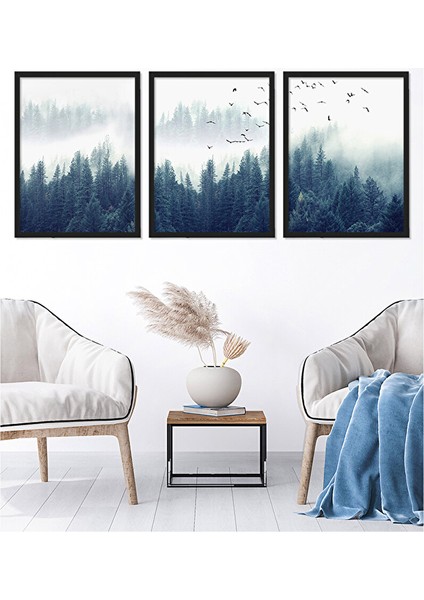 Mavi Manzara Tablo Set 40X50 cm Siyah