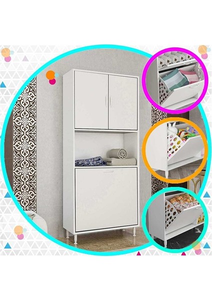 Milano 75 x 160 cm 2 Li Çamaşır Bölmeli Banyo Dolabı