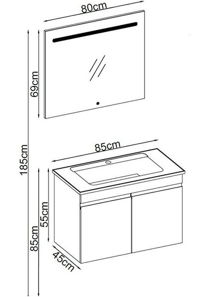 Boztepe Banyo Dolap Takımı Boztepe 5585 V31 85CM Beyaz fiyatları