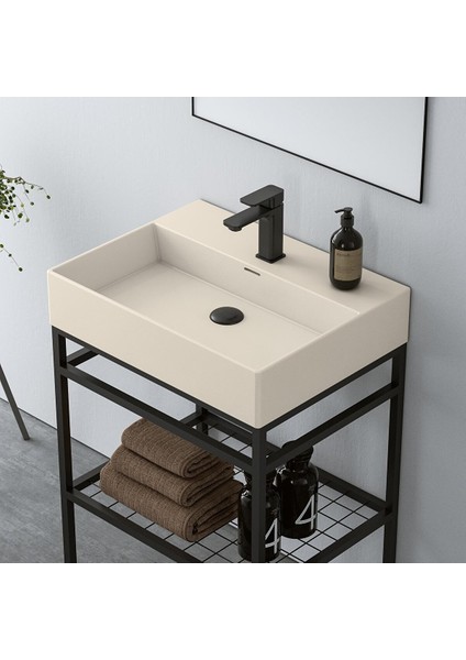 Capetown 60 cm Krem Banyo Dolabı Alt Modül ve Lavabo