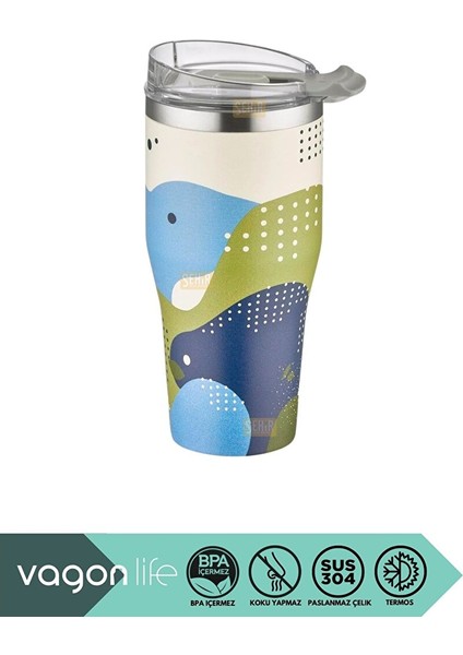 590ML Desenli Pipetli/pipetsiz Çift Kullanım Tumbler Kahve Bardağı/mug Paslanmaz Çelik Termos Jungle fiyatları