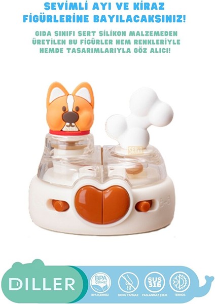 Diller 520ML Yeni Koleksiyon Sevimli Hayvanlar Süslü Pipetli/pipetsiz Boyun Askılı Paslanmaz Çelik Termos Puppy Party fiyatları