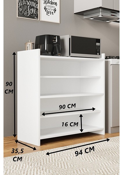 AE-3060 Forum Beyaz 4 Kapakli, 4 Rafli, Çok Amaçli Dolap,ayakkabilik, Kahve Köşesi̇, Balkon, Banyo,