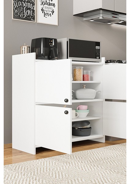 AE-3060 Forum Beyaz 4 Kapakli, 4 Rafli, Çok Amaçli Dolap,ayakkabilik, Kahve Köşesi̇, Balkon, Banyo,