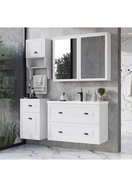 Gündüz 80 cm Mdf Banyo Dolabı Seti ve Boy Dolabı Beyaz