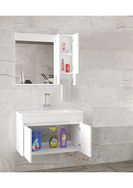 Estella-Oa Beyaz 80 cm Mdf-Ayna Dolaplı-Seramik Lavabolu Banyo Dolabı Takımı fiyatları