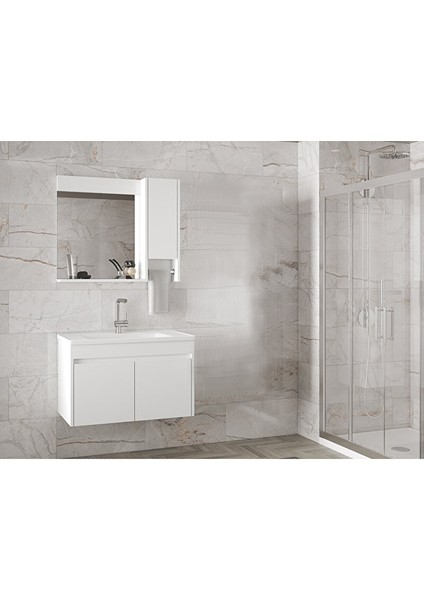 Estella-Oa Beyaz 80 cm Mdf-Ayna Dolaplı-Seramik Lavabolu Banyo Dolabı Takımı fırsatları