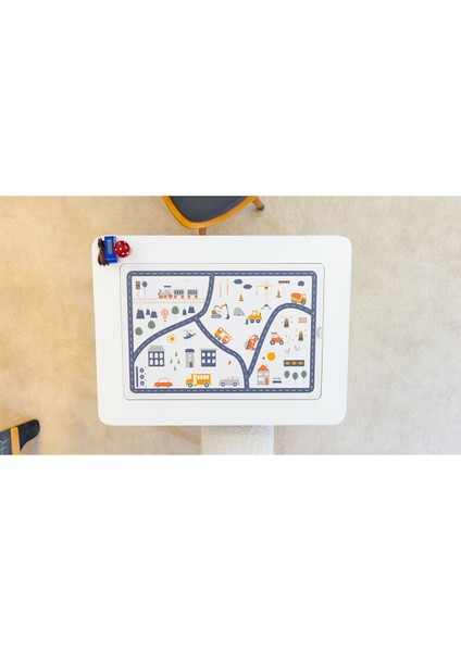 Montessori Çocuk Aktivite Masası, Yol Haritası Desenli Ahşap Oyun Masası