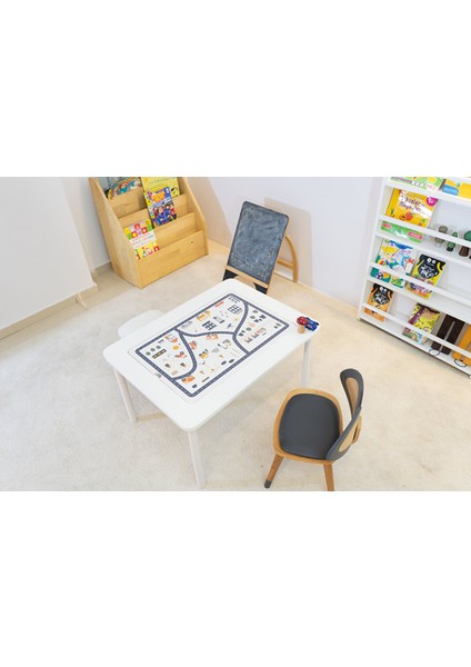 Montessori Çocuk Aktivite Masası, Yol Haritası Desenli Ahşap Oyun Masası modelleri