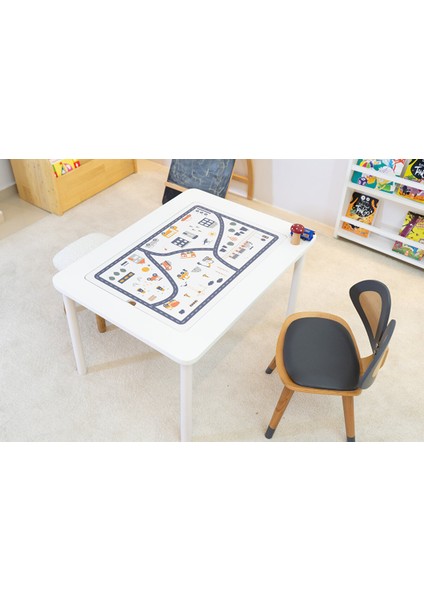 Montessori Çocuk Aktivite Masası, Yol Haritası Desenli Ahşap Oyun Masası fırsatları