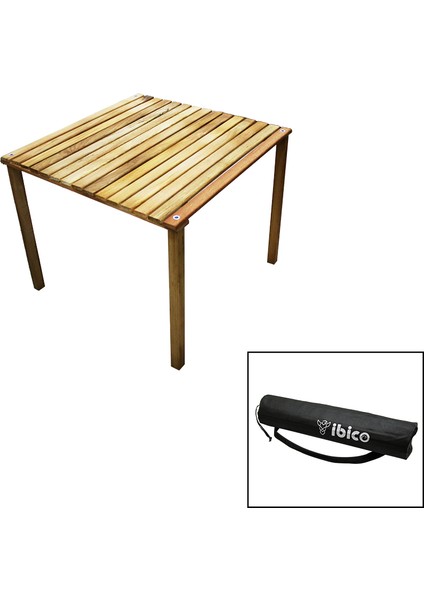 Ahşap Katlanabilir Kamp Masası Vidalı Ayaklı - Bez Çantalı 60X60X50CM (4767) - MRK8944-7577