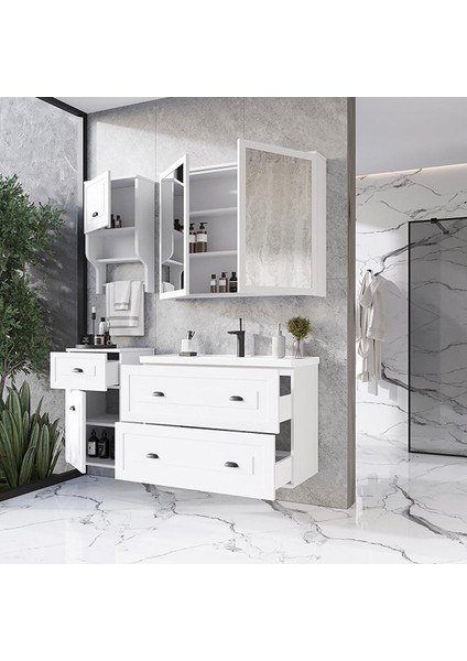 Gündüz 80 cm Mdf Banyo Dolabı Seti ve Boy Dolabı Beyaz fiyatları