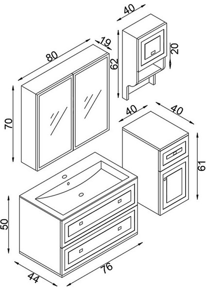 Gündüz 80 cm Mdf Banyo Dolabı Seti ve Boy Dolabı Beyaz modelleri
