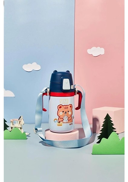 Rovco 400ML Silikon Pipetli Sevimli Ayıcıklı Boyun Askılı Bebek Kulplu Paslanmaz Çelik Termos Lacivert fiyatları