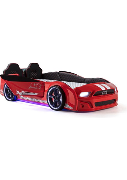 Kırmızı Arabalı Yatak Kapıları Açılan Mustang Full Ledli Kumandalı ve Müzikli fırsatları