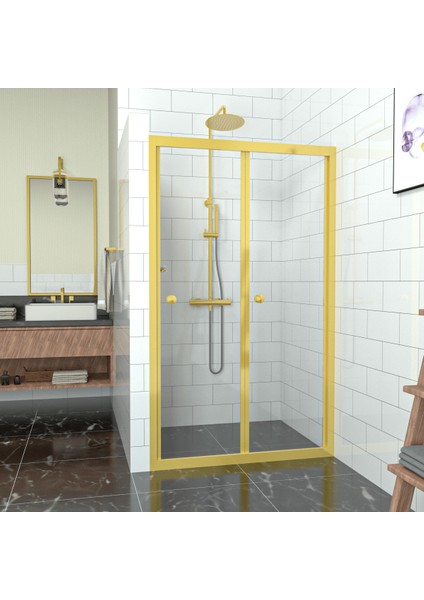 Gold Cori̇na Akordion Şeffaf Cam Duşakabin 97 cm