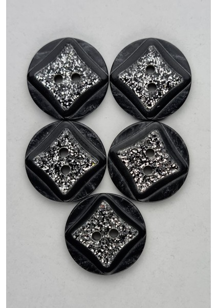 Büyük Boy Akrilik Simli Yuvarlak Siyah Çeket Hırka Yelek Düğmesi 5 Adet