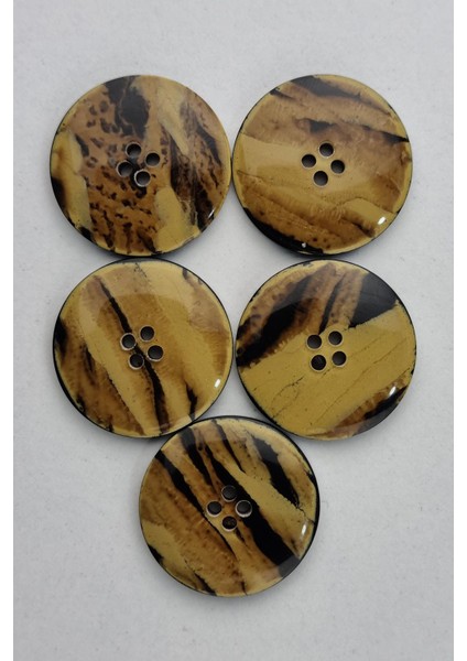 Akrilik Yuvarlak Batik Desen Sarı Çeket Hırka Yelek Düğmesi 5 Adet