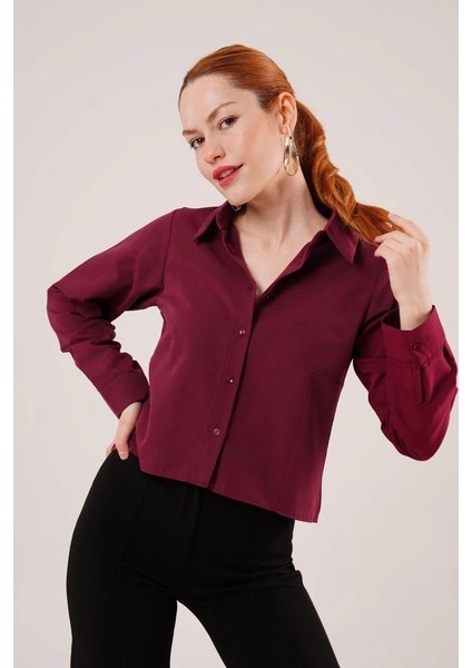 Ön Dikiş Detaylı Bordo Gömlek
