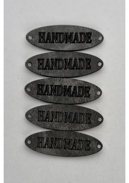 Dikilebilir Deri Oval Handmade Etiketi Siyah 5 Adet