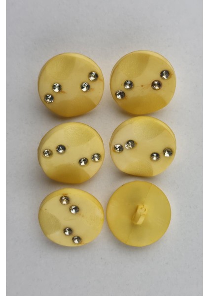 Akrilik Taşlı Yuvarlak Sarı Kaban Çeket Hırka Yelek Düğmesi 6 Adet