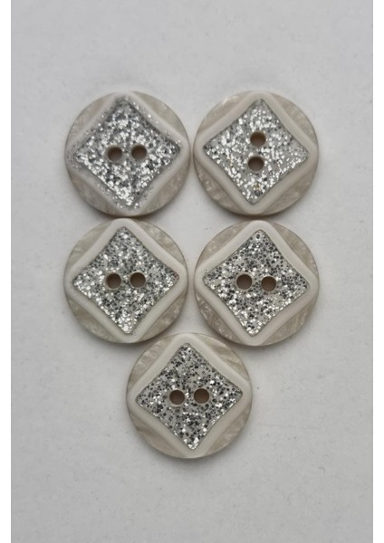 Küçük Boy Akrilik Simli Yuvarlak Beyaz Çeket Hırka Yelek Düğmesi 5 Adet