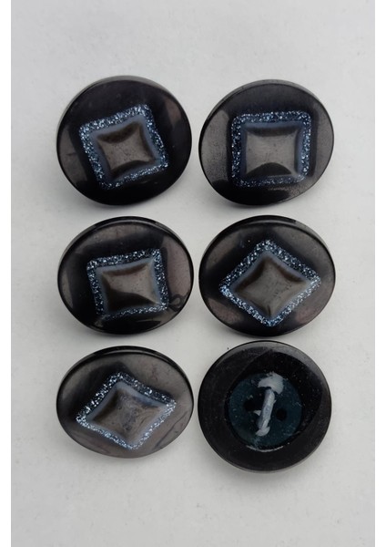 Akrilik Kare Desenli Simli Yuvarlak Mavi Kaban Çeket Hırka Yelek Düğmesi 6 Adet