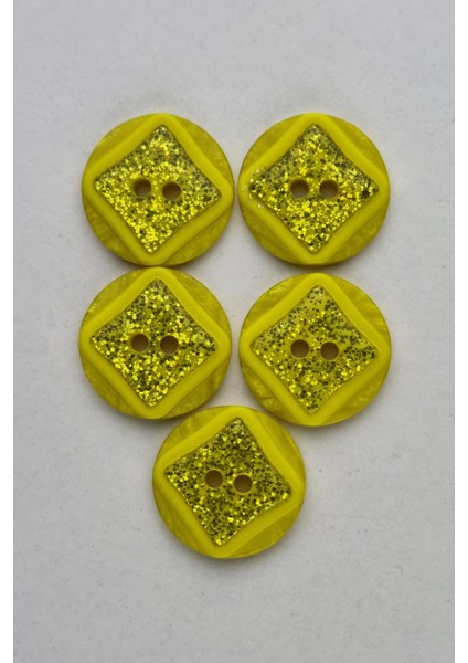 Küçük Boy Akrilik Simli Yuvarlak Sarı Çeket Hırka Yelek Düğmesi 5 Adet