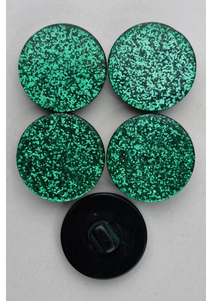 Büyük Boy Akrilik Simli Yeşil Kaban Çeket Hırka Yelek Düğmesi 5 Adet