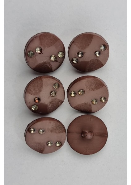 Akrilik Taşlı Yuvarlak Kahverengi Kaban Çeket Hırka Yelek Düğmesi 6 Adet