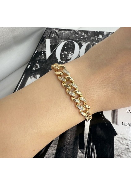 Altın Kaplama 14K Renginde Gurmet Model Bileklik 19 cm Boyutunda Kararmaz