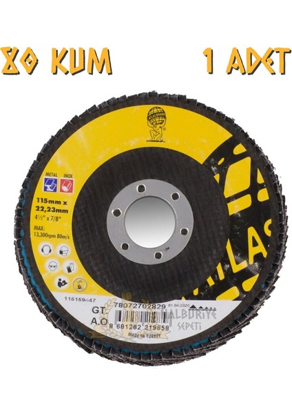 Katlı Flap Disk Yuvarlak Zımpara 115 mm - P80 Kum - 1 Adet