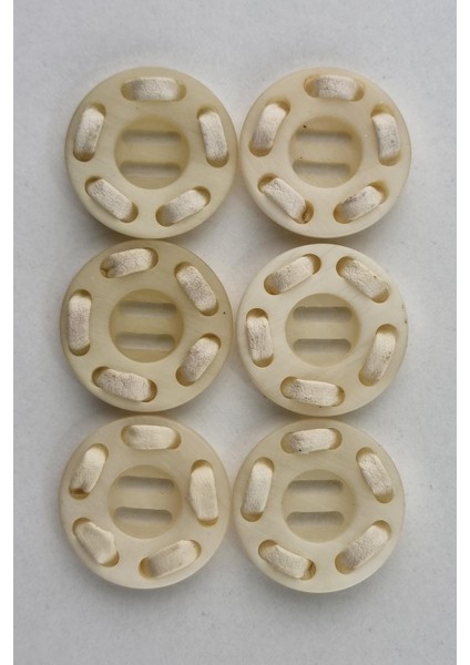 Akrilik Deri Süslemeli Yuvarlak Krem Kaban Çeket Hırka Yelek Düğmesi 6 Adet