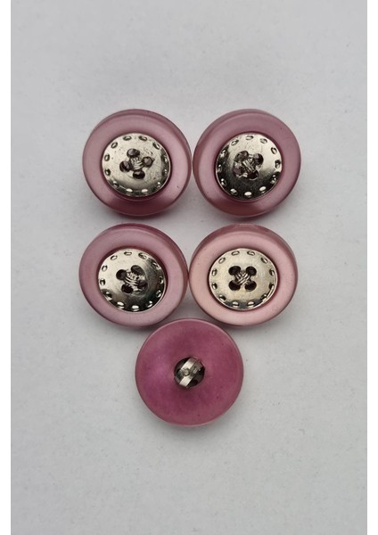 Küçük Ortası Metal Akrilik Pembe Kaban Çeket Hırka Yelek Düğmesi 5 Adet