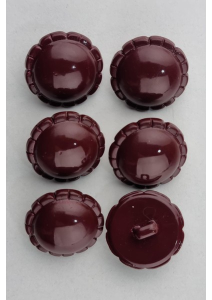 Plastik Bombeli Yuvarlak Bordo Kaban Çeket Hırka Yelek Düğmesi 6 Adet