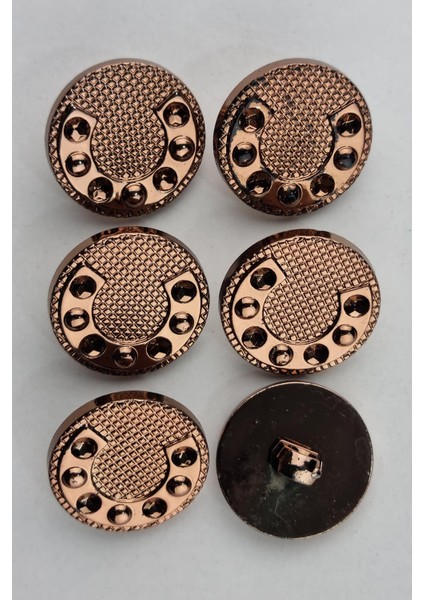 Plastik Parlak Nal Desenli Kahverengi Kaban Çeket Hırka Düğmesi 6 Adet