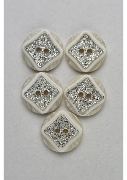 Küçük Boy Akrilik Simli Yuvarlak Ekru Çeket Hırka Yelek Düğmesi 5 Adet