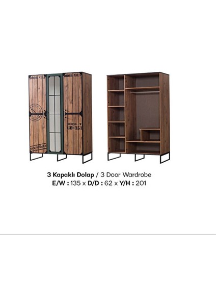 Dolap Urlu 18380 Loft Model 3 Kapı Metal Iskelet Inasvasyon Ürün Kalite Malzeme