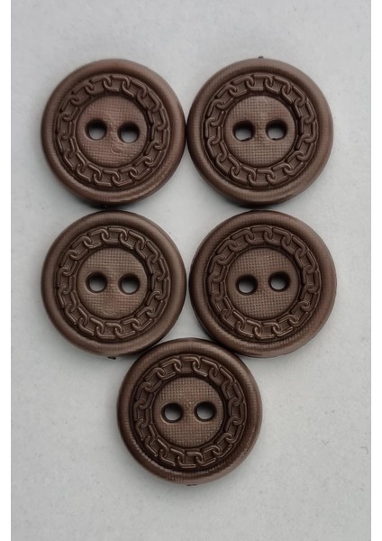 Orta Boy Zincir Desenli Akrilik Kahverengi Kaban Çeket Hırka Yelek Düğmesi 5 Adet