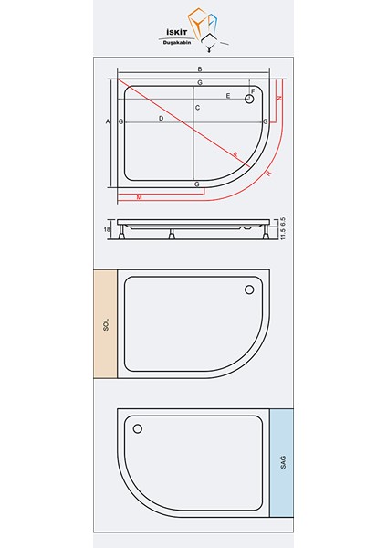 90X100 Oval Asimetrik Akrilik Panelli Tekne H : 18 90X100 cm fiyatları