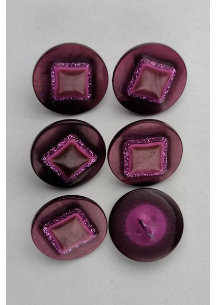Akrilik Kare Desenli Simli Yuvarlak Pembe Kaban Çeket Hırka Yelek Düğmesi 6 Adet